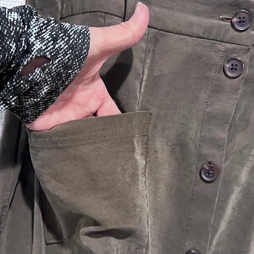 Old Navy Womens Olive Green Button Front Midi Skirt with Pockets Size L - Picture 7 of 10